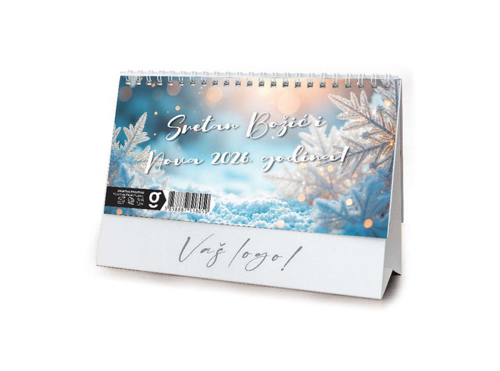 Reklamni stolni kalendar čestitka - poslovni sivo-plavi
