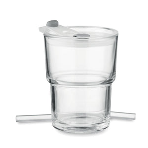 Staklena čaša s poklopcem i slamkom, 400ml