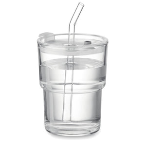 Staklena čaša s poklopcem i slamkom, 400ml