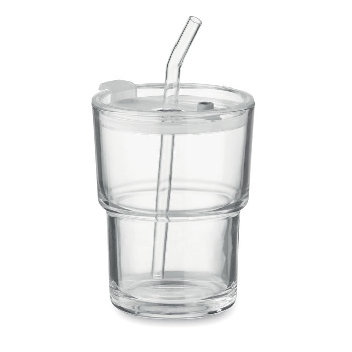 Staklena čaša s poklopcem i slamkom, 400ml
