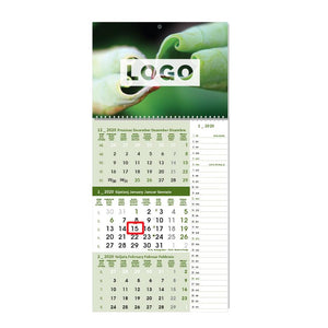 Promotivni kalendar zidni trodijelni s planerom, zelene boje | Poslovni pokloni