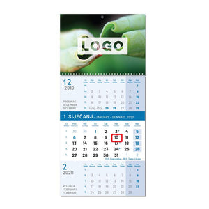 Promo kalendar zidni trodijelni tromjesečni, plave boje | Poslovni pokloni