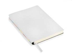 Promotivni notes A5 sa šareno obrubljenim hrbatom, bijele boje, za tisak loga | Poslovni pokloni