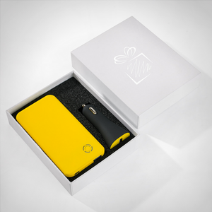Promotivni poklon set USB auto punjač i prijenosna baterija, 4000mAh, žute boje | Poslovni pokloni