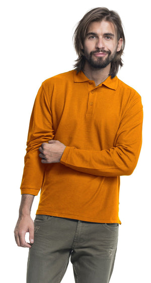 Poslovni pokloni | Promo pokloni | Promotivna muška polo majica dugih rukava, 200 g/m2, za tisak ili strojni vez / štik logotipa, narančaste boje