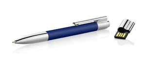 Poslovni pokloni | Promo pokloni | Promotivna elegantna metalna kemijska olovka s USB stickom 8GB za gravuru logotipa, plave boje