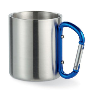 Poslovni pokloni | Promo pokloni | Promotivna metalna šalica s karabiner drškom za tisak logotipa, plave boje
