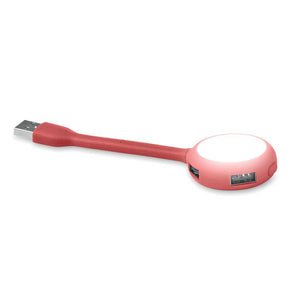 Promotivni USB hub / razdjelnik sa svjetiljkom, crvene boje | Poslovni pokloni