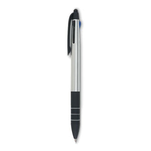 Promotivna kemijska olovka s tri različite tinte i stylusom, srebrne boje | Poslovni pokloni
