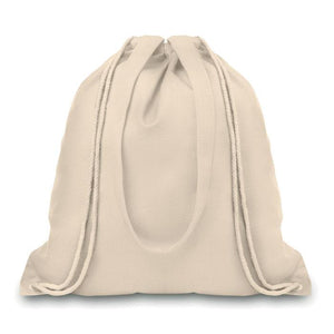 Promotivni pamučni ruksak / vrećica s vezicama i dugim ručkama, bež boje