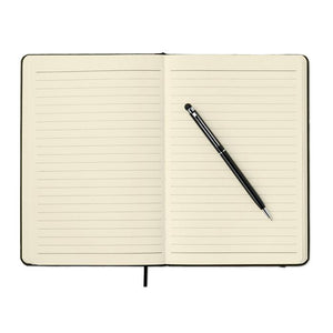 Promotivni notes A5 u setu sa kemijskom olovkom, crne boje, za tisak loga | Poslovni pokloni