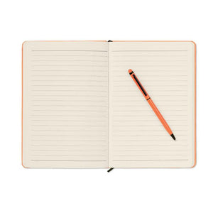 Promotivni notes A5 u setu sa kemijskom olovkom, narančaste boje, za tisak loga | Poslovni pokloni
