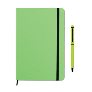 Reklamni notes A5 u setu sa kemijskom olovkom, boje zelene limete | Poslovni pokloni