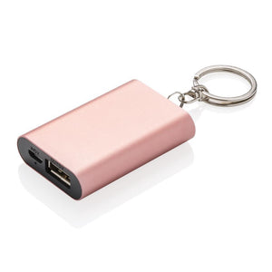 Poslovni pokloni | Promo pokloni | 1.000 mAh promotivna rezervna baterija / powerbank s reklamnim privjeskom za ključeve za tisak logotipa, ružičaste boje