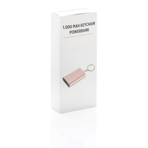 Poslovni pokloni | Promo pokloni | 1.000 mAh promotivna rezervna baterija / powerbank s reklamnim privjeskom za ključeve za tisak logotipa u poklon pakiranju, ružičaste boje