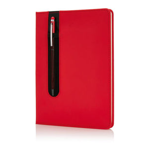 Promotivni dizajnerski notes A5 s kemijskom olovkom, crvene boje | Poslovni pokloni