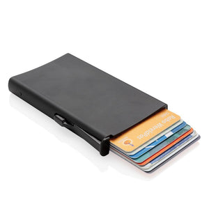 Reklamni aluminijski držač kartica s RFID blokadom, crne boje | Poslovni pokloni