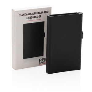 Promotivni aluminijski držač kartica s RFID blokadom, crne boje, s poklon kutijom | Poslovni pokloni