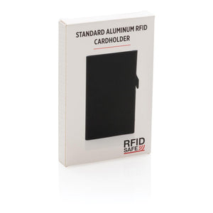 Promotivni aluminijski držač kartica s RFID blokadom, crne boje, u poklon pakiranju | Poslovni pokloni