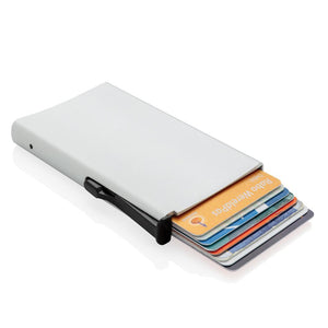 Reklamni aluminijski držač kartica s RFID blokadom, srebrne boje | Poslovni pokloni