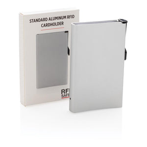 Promotivni aluminijski držač kartica s RFID blokadom, srebrne boje, s poklon kutijom | Poslovni pokloni
